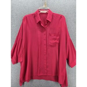 Anne Fontaine Hot Pink 100% Silk Blouse‎ Top Button Up Shirt 42
